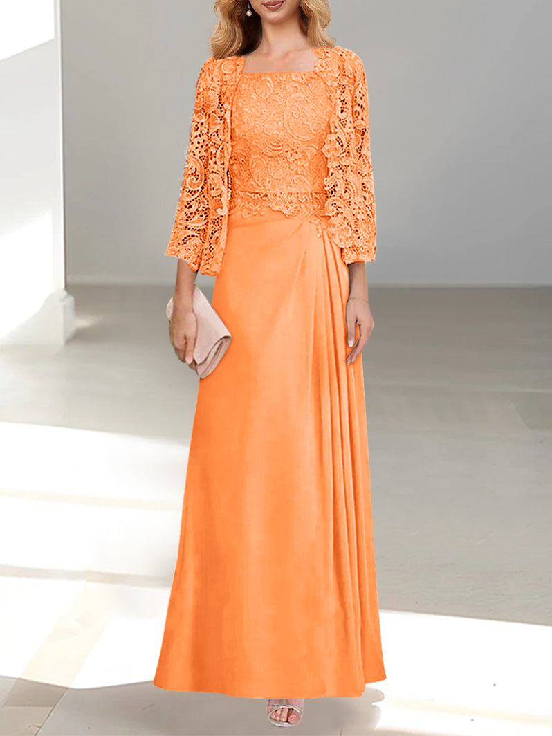 2 Pieces Princess Scoop Floor-Length Mother of the Bride Dress