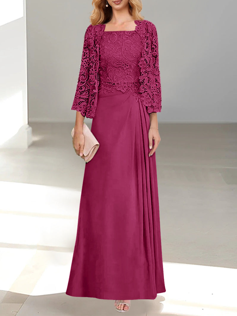 2 Pieces Princess Scoop Floor-Length Mother of the Bride Dress