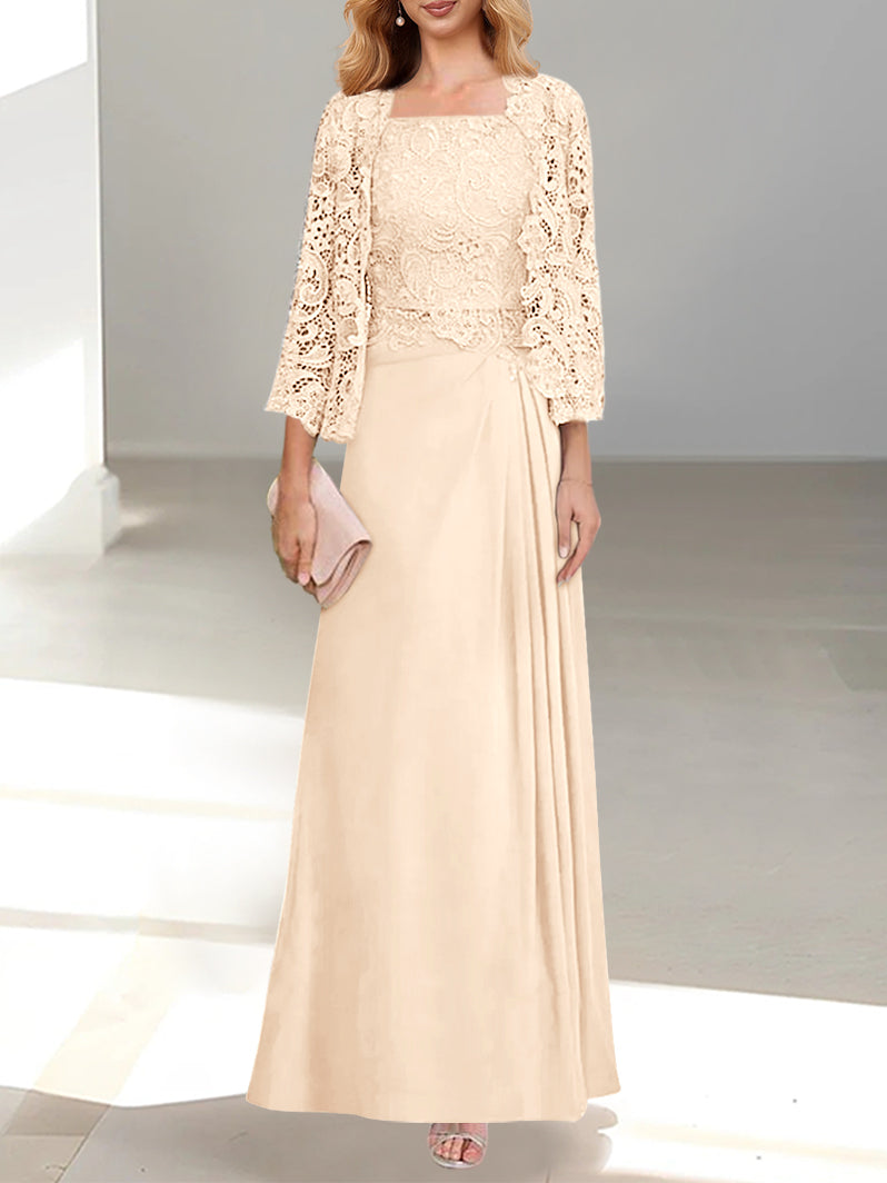 2 Pieces Princess Scoop Floor-Length Mother of the Bride Dress