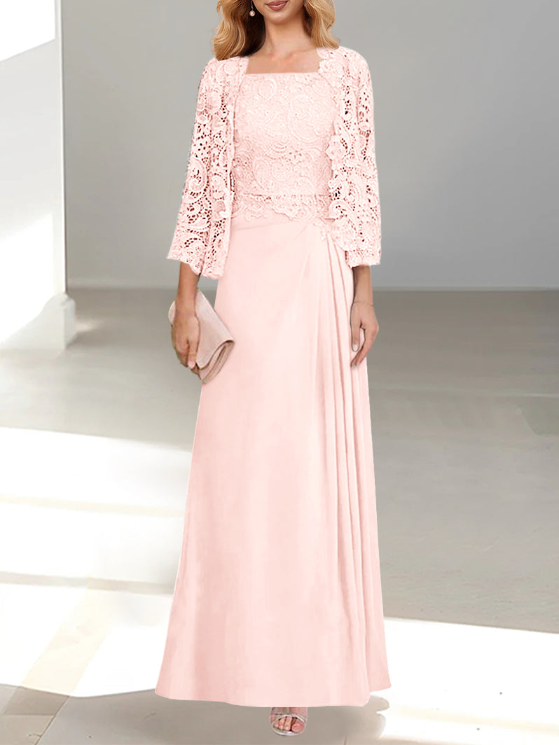 2 Pieces Princess Scoop Floor-Length Mother of the Bride Dress