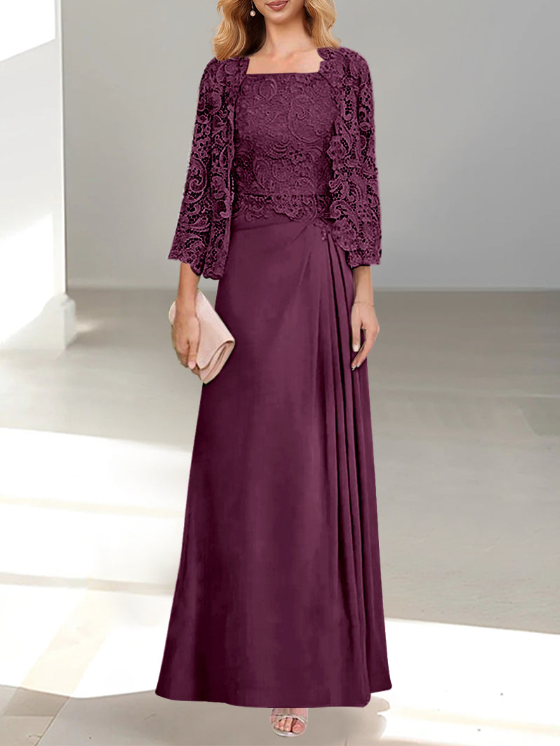 2 Pieces Princess Scoop Floor-Length Mother of the Bride Dress