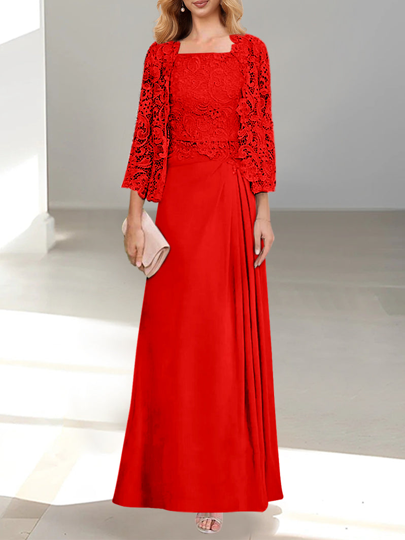 2 Pieces Princess Scoop Floor-Length Mother of the Bride Dress