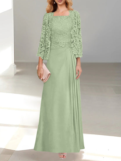 2 Pieces Princess Scoop Floor-Length Mother of the Bride Dress