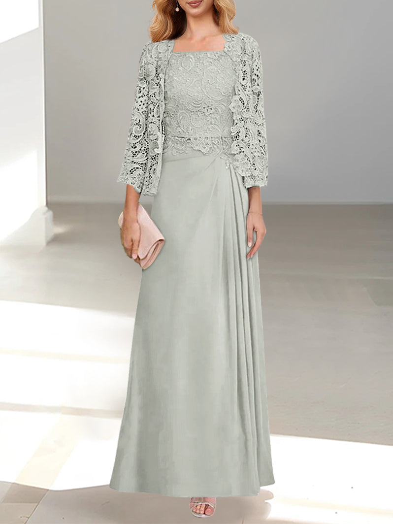 2 Pieces Princess Scoop Floor-Length Mother of the Bride Dress