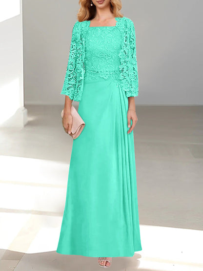 2 Pieces Princess Scoop Floor-Length Mother of the Bride Dress