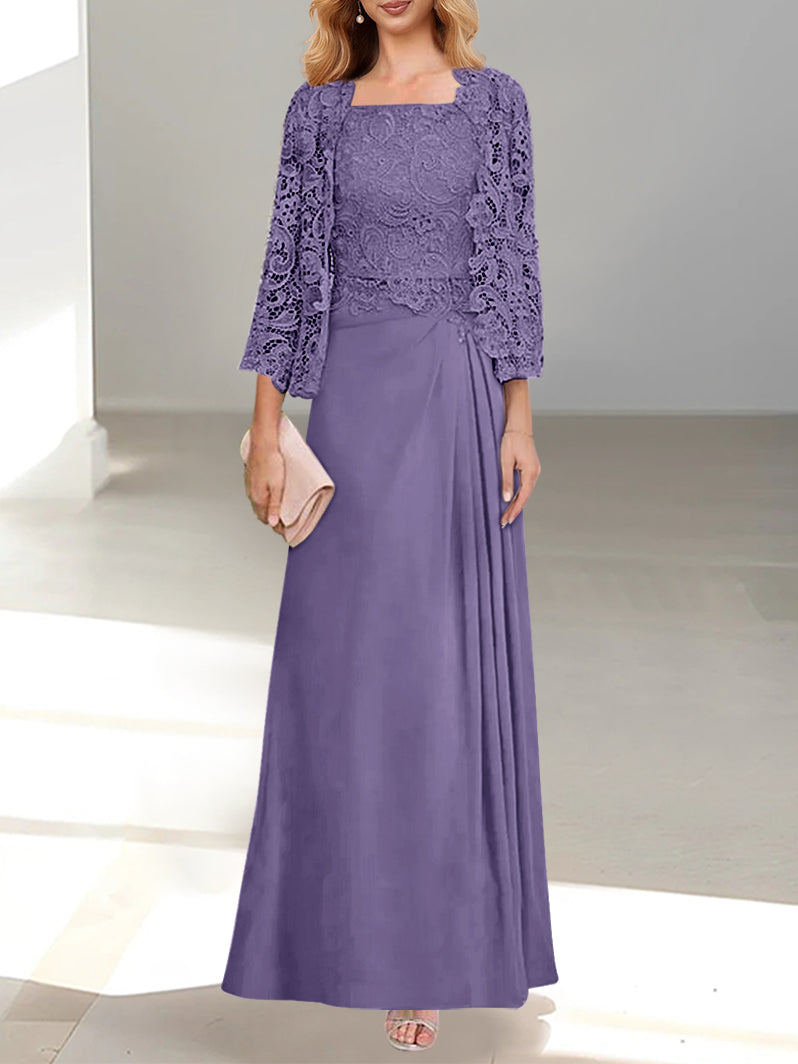 2 Pieces Princess Scoop Floor-Length Mother of the Bride Dress