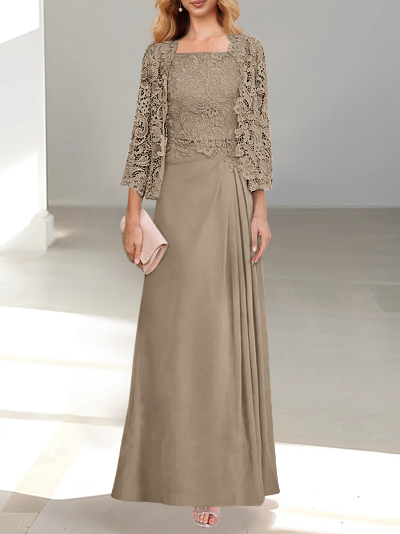 2 Pieces Princess Scoop Floor-Length Mother of the Bride Dress