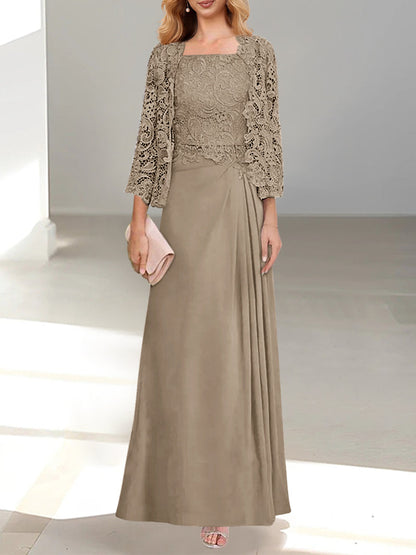 2 Pieces Princess Scoop Floor-Length Mother of the Bride Dress