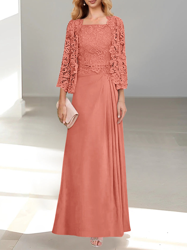 2 Pieces Princess Scoop Floor-Length Mother of the Bride Dress