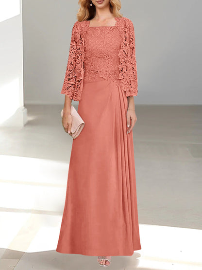 2 Pieces Princess Scoop Floor-Length Mother of the Bride Dress