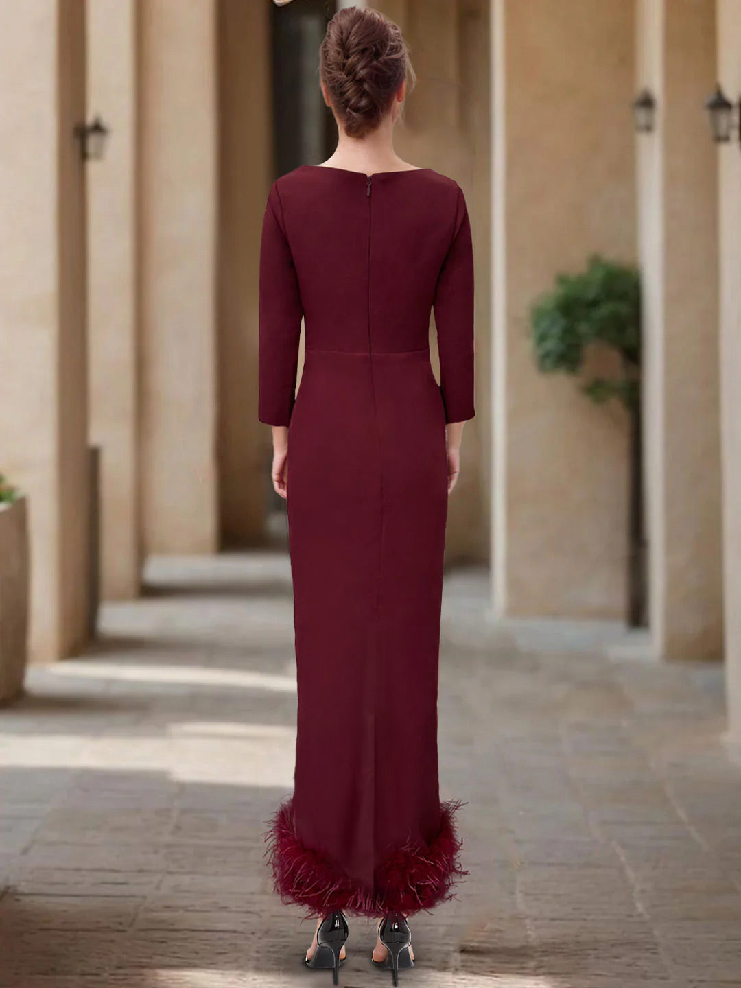 Column Scoop Neck Ankle Length Elegant Mother of the Bride Dress