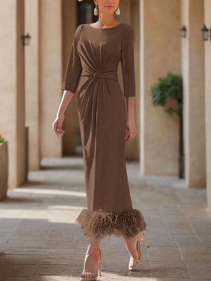 Column Scoop Neck Ankle Length Elegant Mother of the Bride Dress