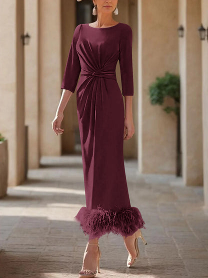 Column Scoop Neck Ankle Length Elegant Mother of the Bride Dress