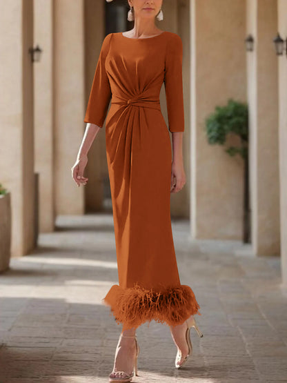 Column Scoop Neck Ankle Length Elegant Mother of the Bride Dress