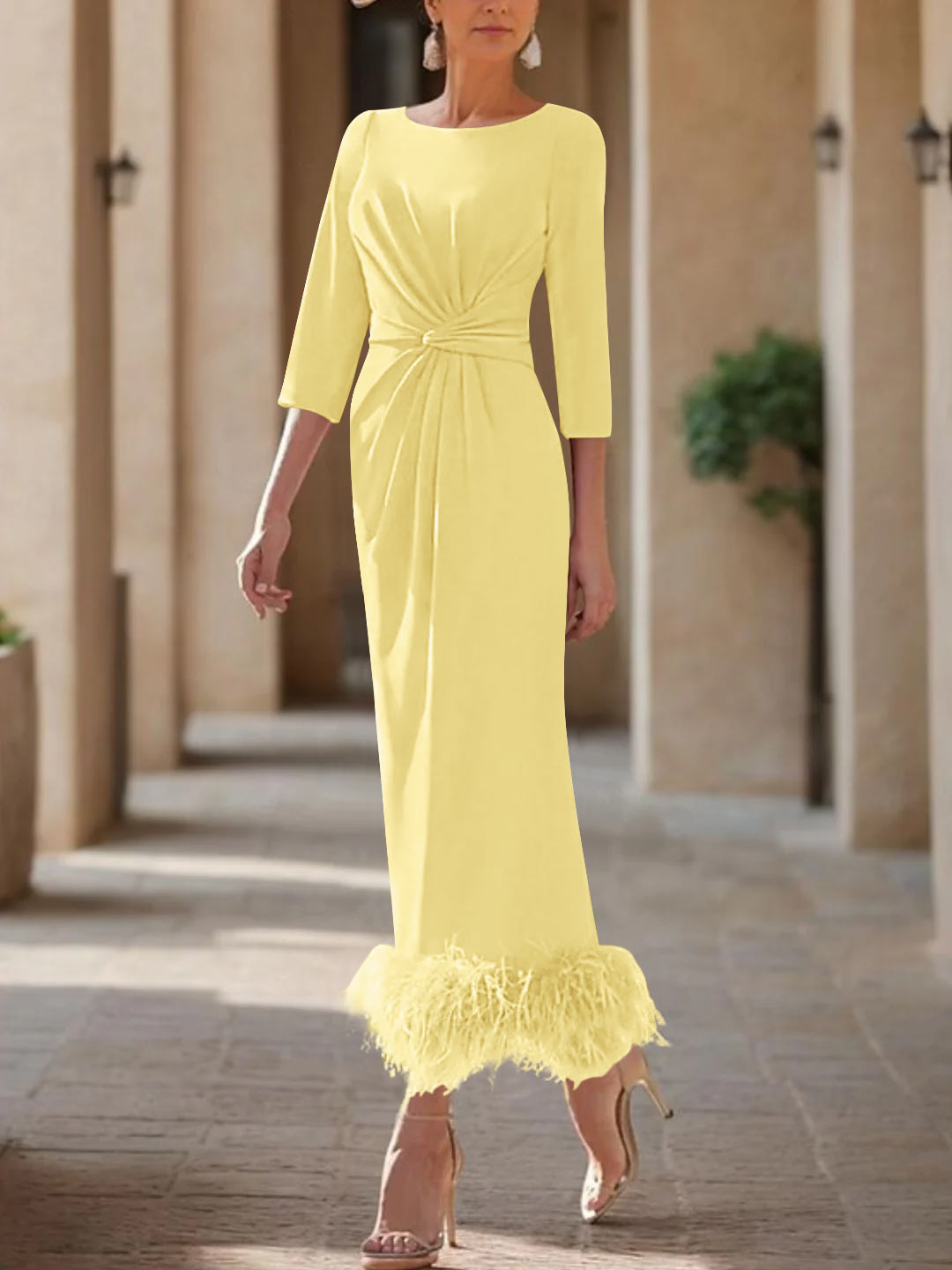 Column Scoop Neck Ankle Length Elegant Mother of the Bride Dress