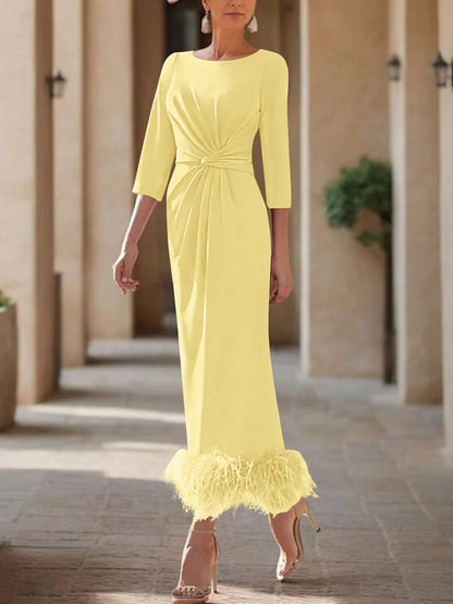 Column Scoop Neck Ankle Length Elegant Mother of the Bride Dress