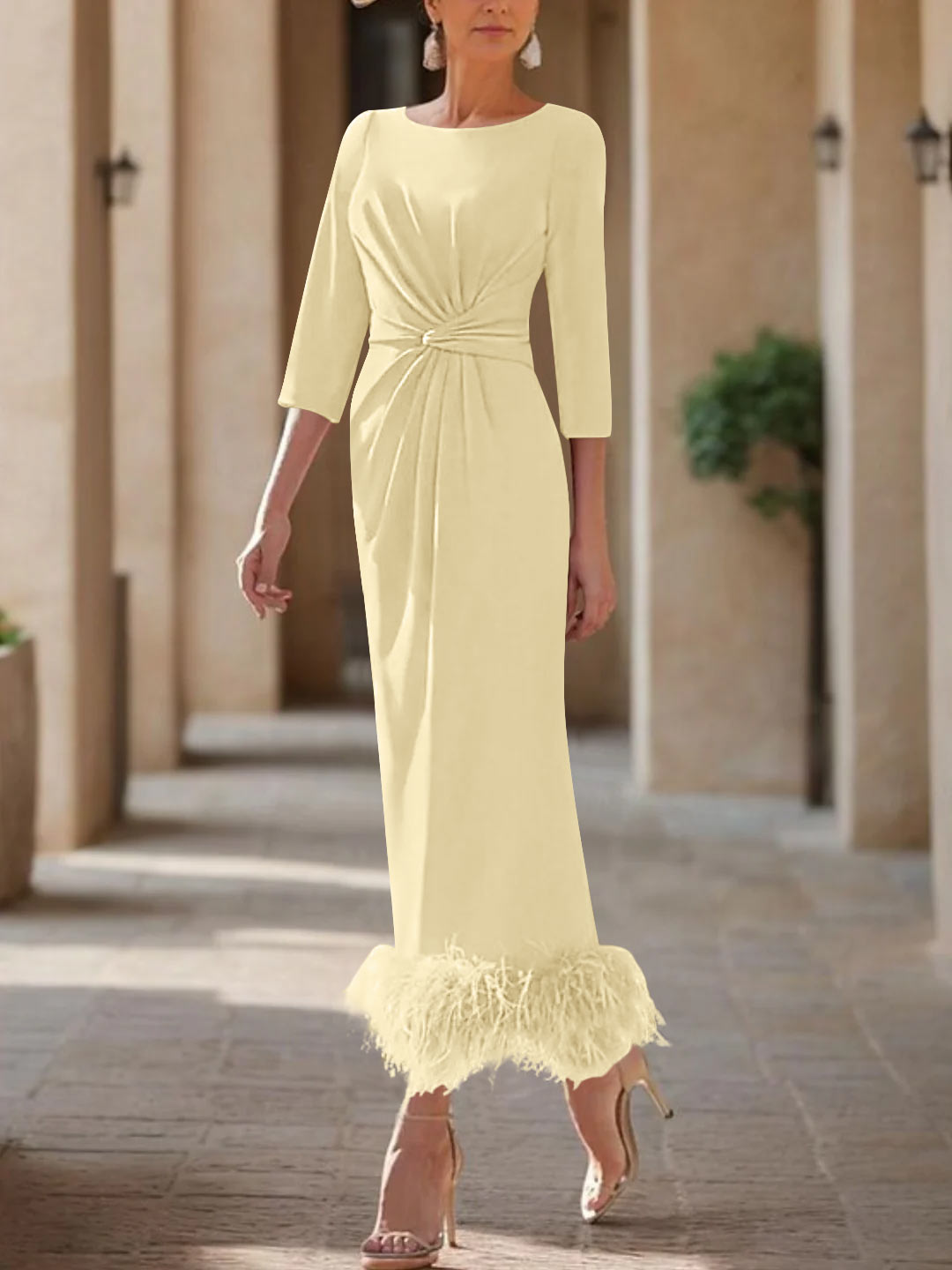 Column Scoop Neck Ankle Length Elegant Mother of the Bride Dress