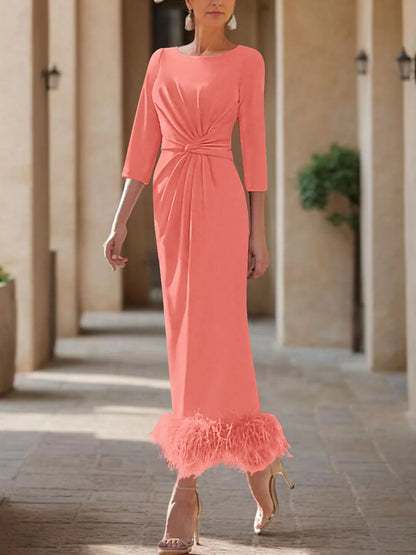 Column Scoop Neck Ankle Length Elegant Mother of the Bride Dress