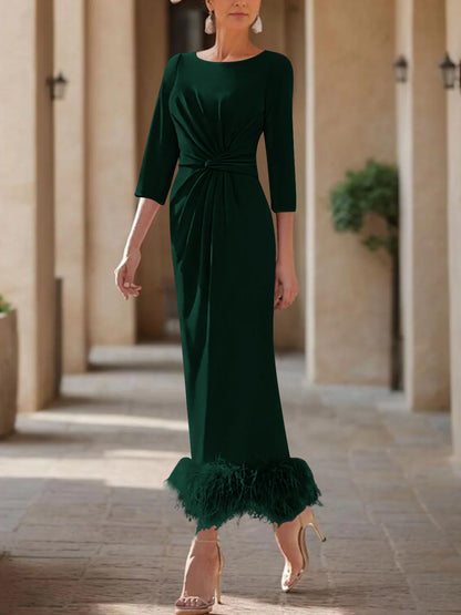 Column Scoop Neck Ankle Length Elegant Mother of the Bride Dress