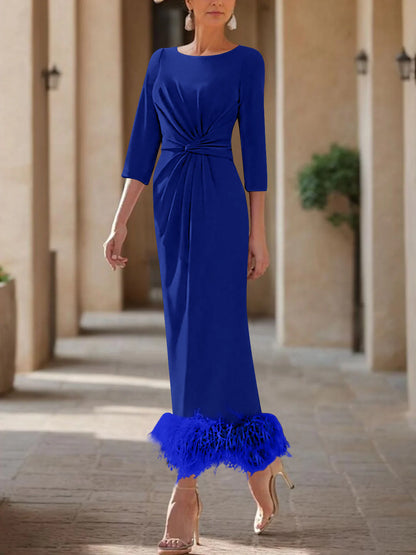 Column Scoop Neck Ankle Length Elegant Mother of the Bride Dress