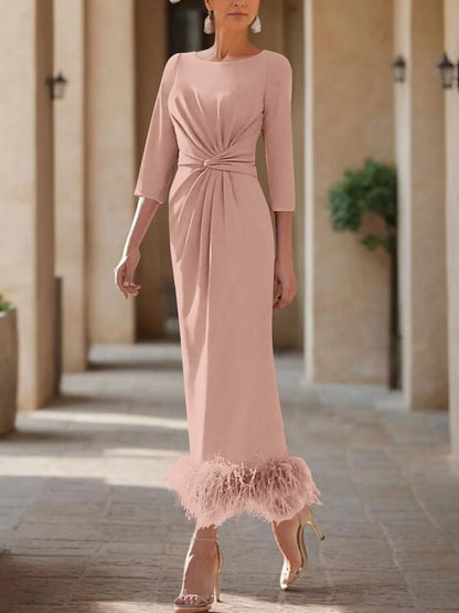 Column Scoop Neck Ankle Length Elegant Mother of the Bride Dress