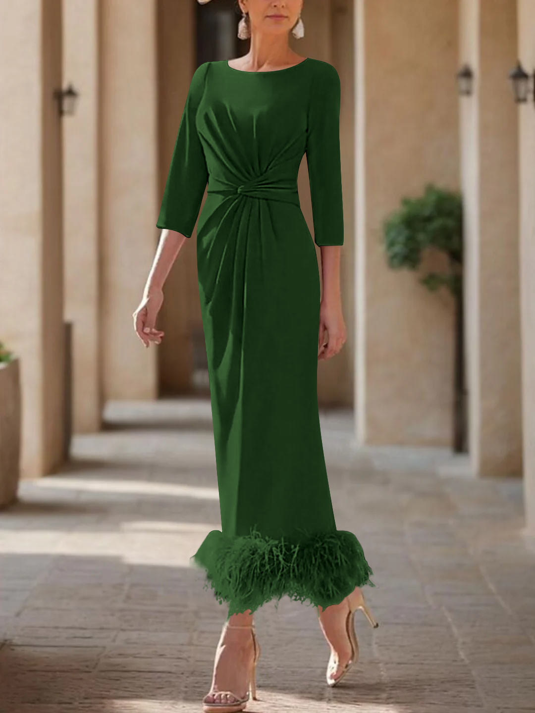 Column Scoop Neck Ankle Length Elegant Mother of the Bride Dress
