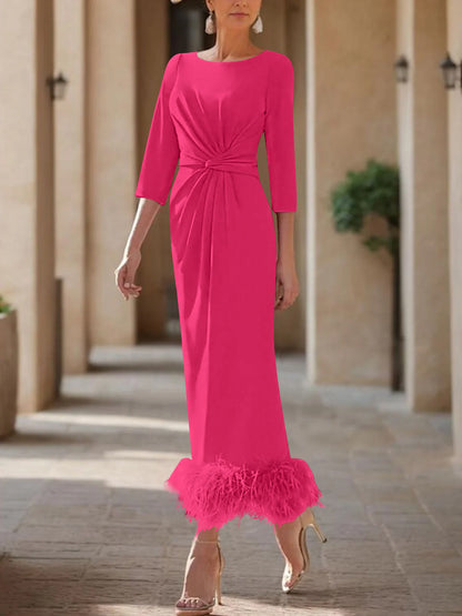 Column Scoop Neck Ankle Length Elegant Mother of the Bride Dress