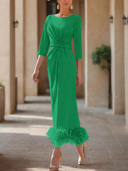 Column Scoop Neck Ankle Length Elegant Mother of the Bride Dress