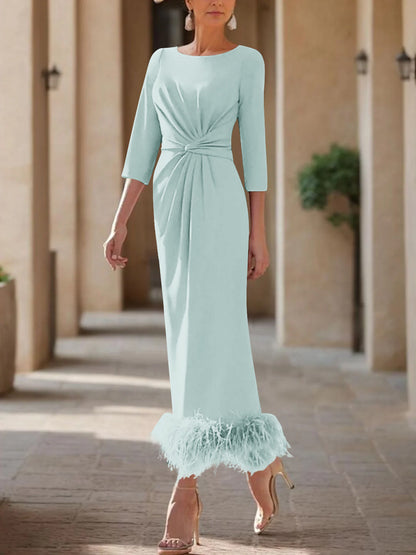 Column Scoop Neck Ankle Length Elegant Mother of the Bride Dress