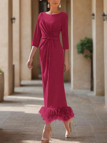Column Scoop Neck Ankle Length Elegant Mother of the Bride Dress