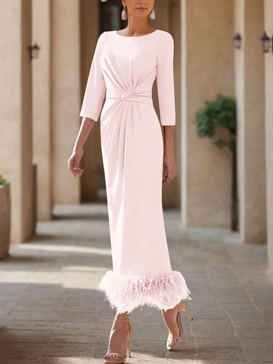 Column Scoop Neck Ankle Length Elegant Mother of the Bride Dress