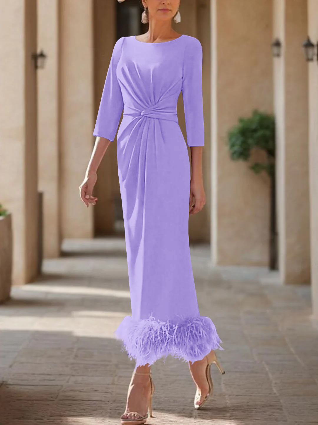 Column Scoop Neck Ankle Length Elegant Mother of the Bride Dress