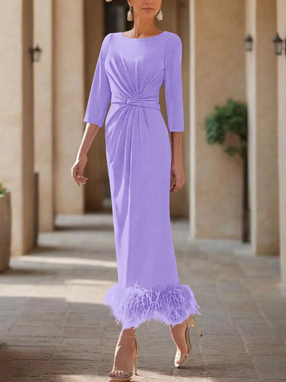 Column Scoop Neck Ankle Length Elegant Mother of the Bride Dress