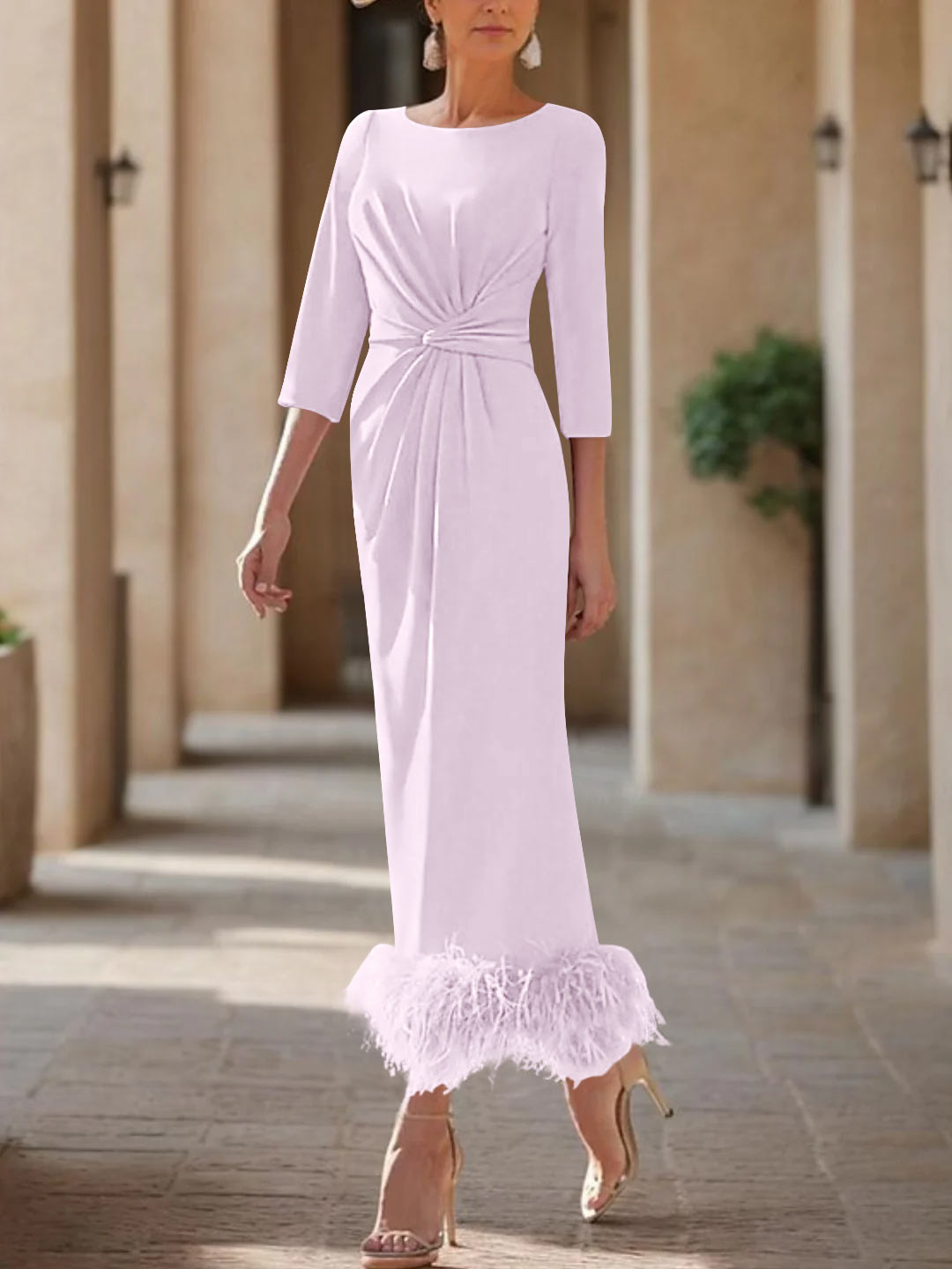 Column Scoop Neck Ankle Length Elegant Mother of the Bride Dress