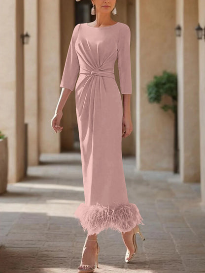 Column Scoop Neck Ankle Length Elegant Mother of the Bride Dress