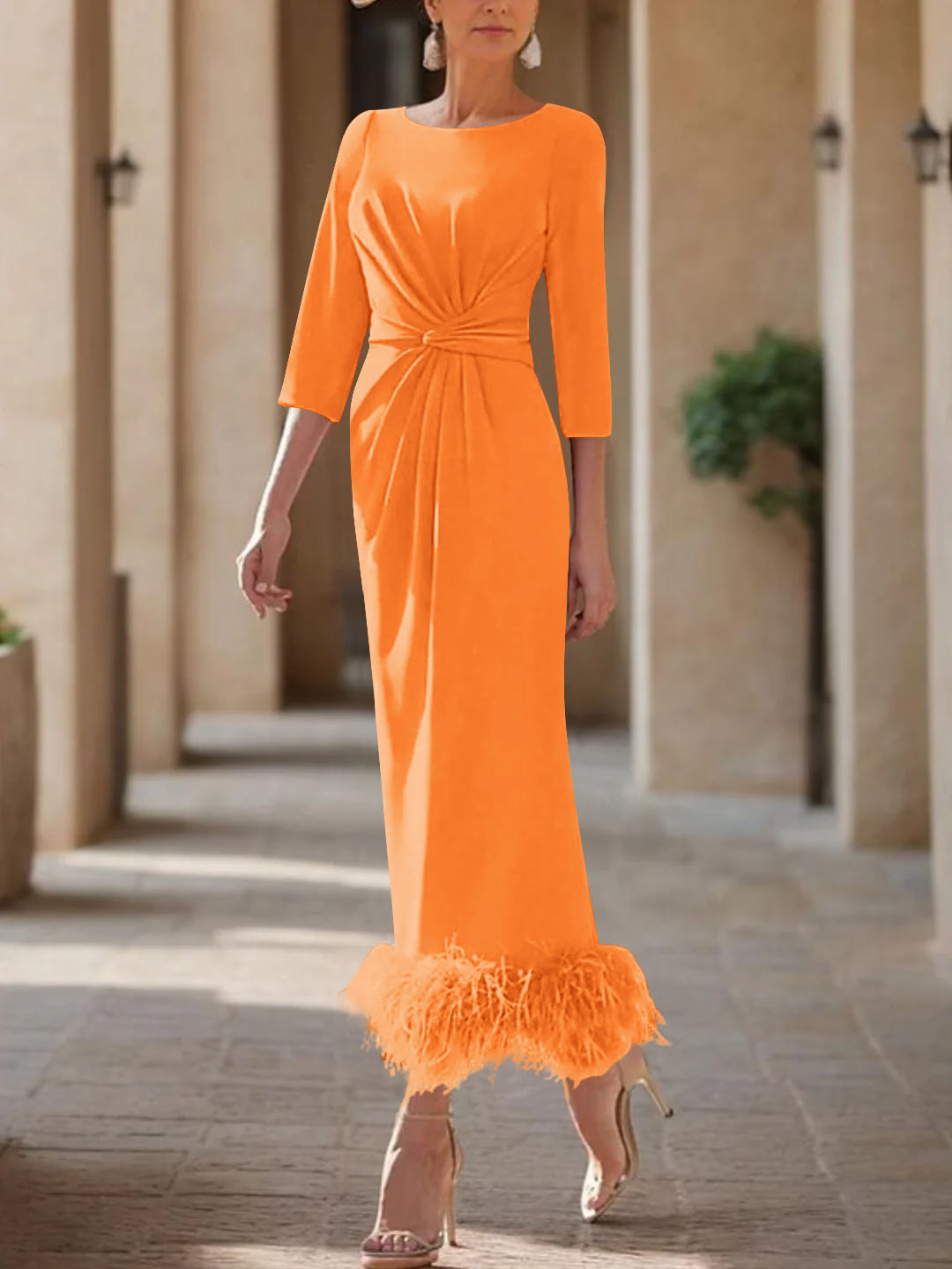 Column Scoop Neck Ankle Length Elegant Mother of the Bride Dress