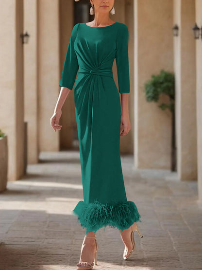 Column Scoop Neck Ankle Length Elegant Mother of the Bride Dress