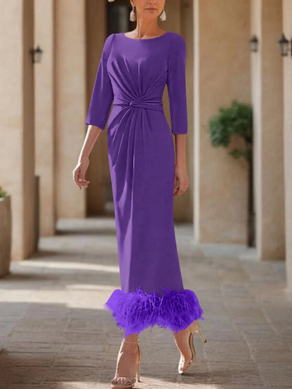 Column Scoop Neck Ankle Length Elegant Mother of the Bride Dress