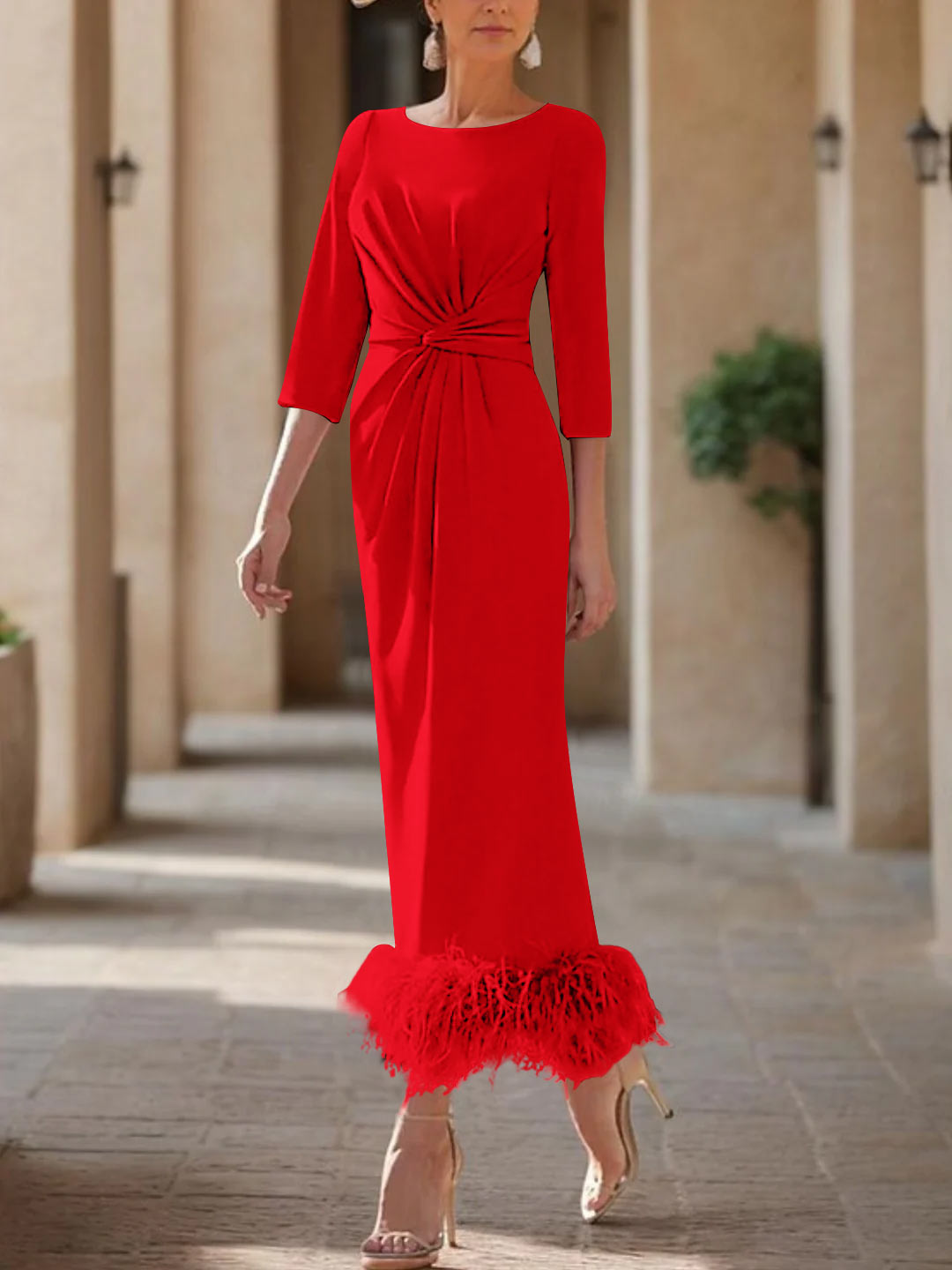 Column Scoop Neck Ankle Length Elegant Mother of the Bride Dress