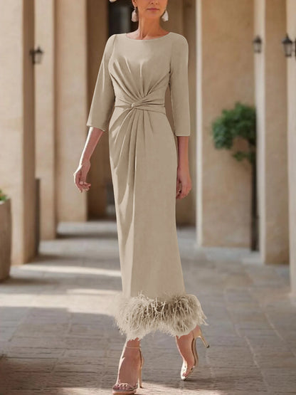 Column Scoop Neck Ankle Length Elegant Mother of the Bride Dress