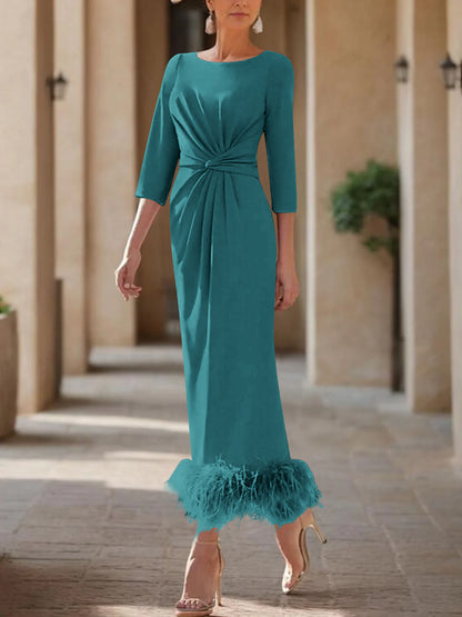 Column Scoop Neck Ankle Length Elegant Mother of the Bride Dress