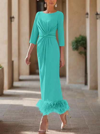 Column Scoop Neck Ankle Length Elegant Mother of the Bride Dress