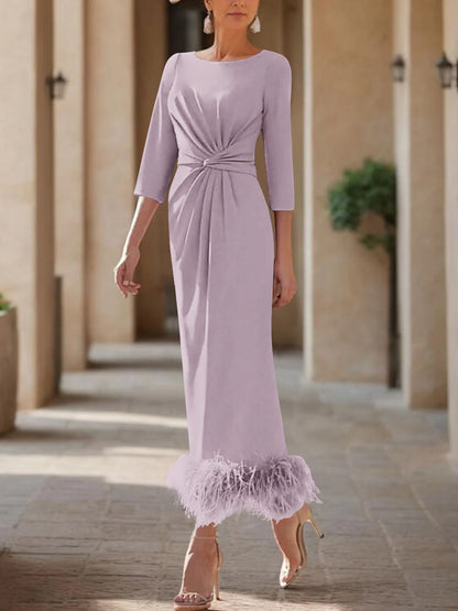 Column Scoop Neck Ankle Length Elegant Mother of the Bride Dress