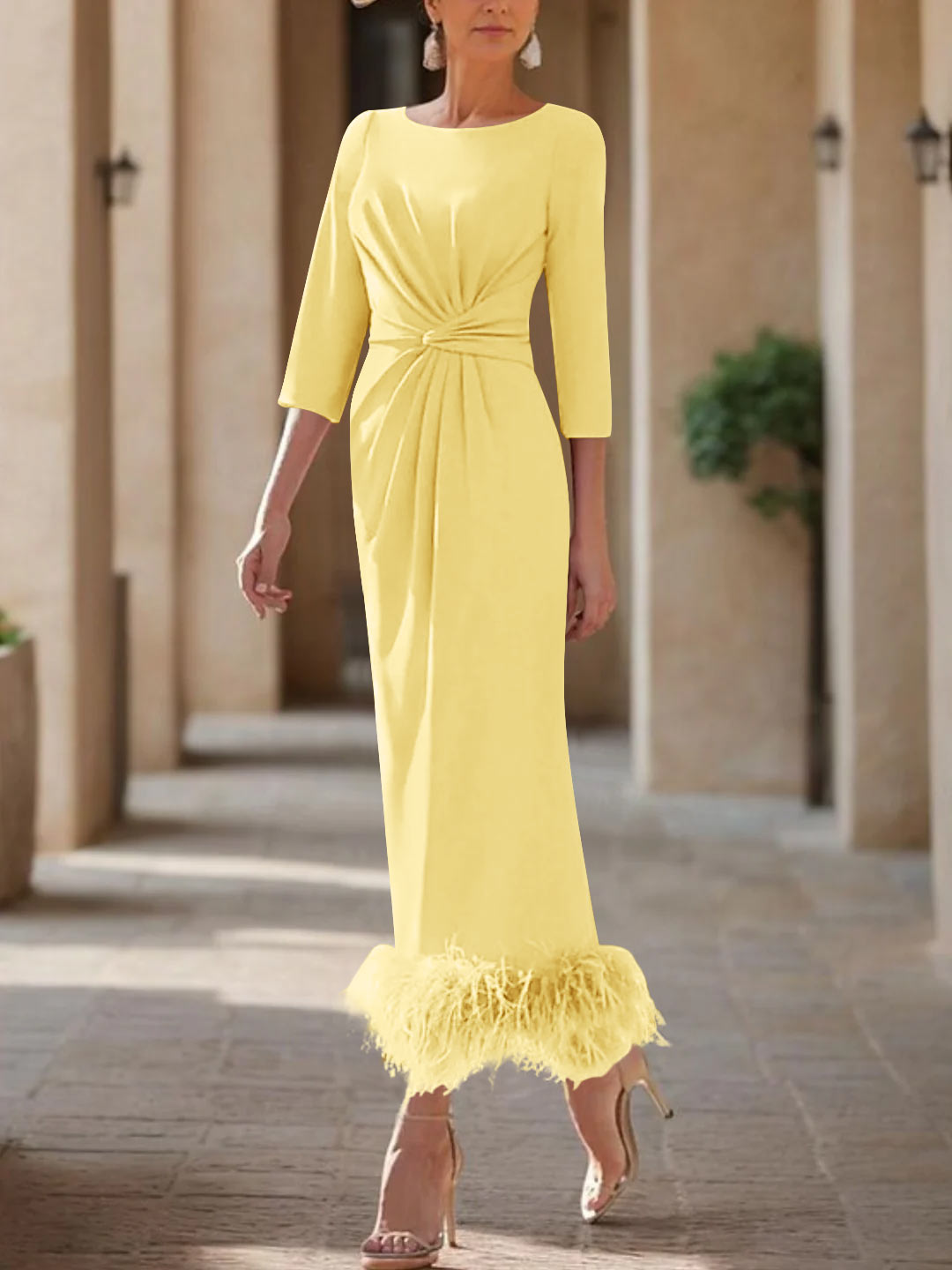 Column Scoop Neck Ankle Length Elegant Mother of the Bride Dress