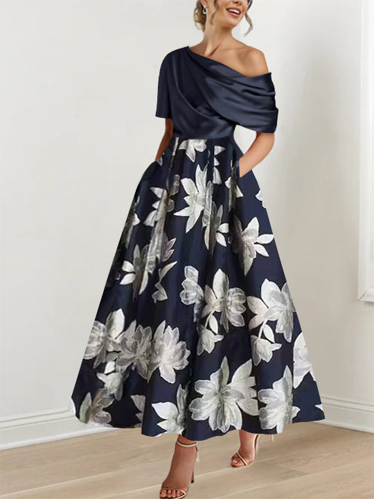 Princess One-shoulder Printed Flower Mother of the Bride Dress