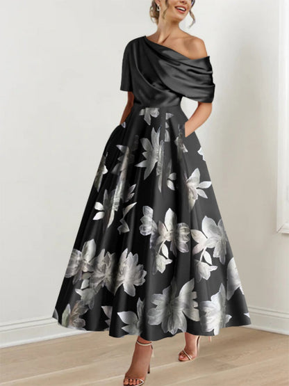 Princess One-shoulder Printed Flower Mother of the Bride Dress