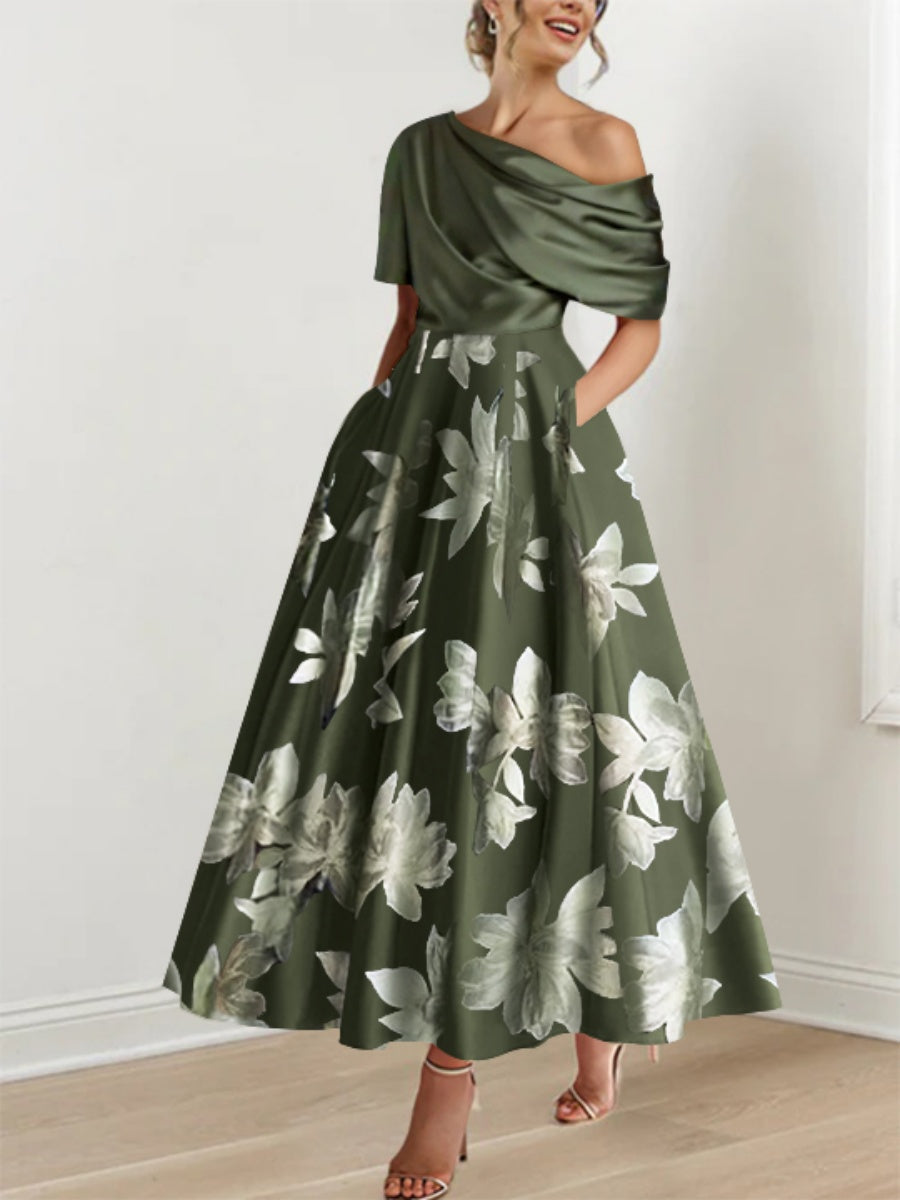 Princess One-shoulder Printed Flower Mother of the Bride Dress