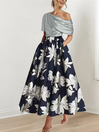 Princess One-shoulder Printed Flower Mother of the Bride Dress