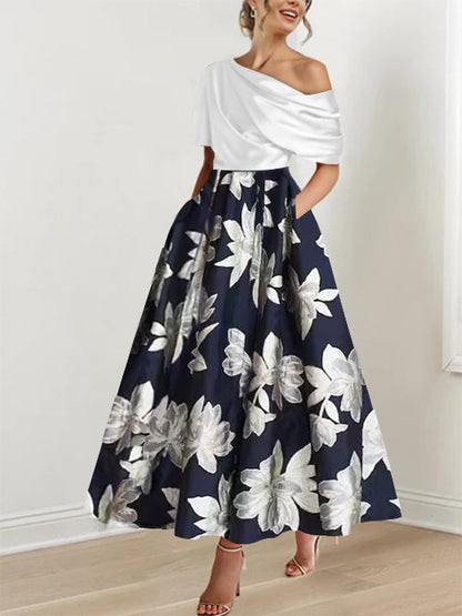 Princess One-shoulder Printed Flower Mother of the Bride Dress
