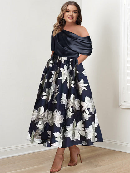 Princess One-shoulder Printed Flower Mother of the Bride Dress
